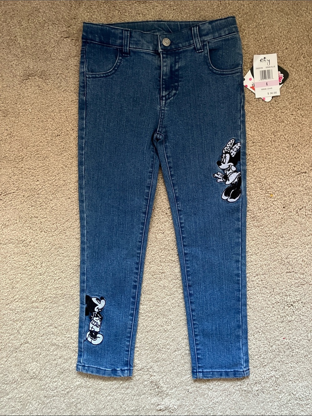 Disney Girls Denim Jeggings with Minnie Mouse Patches - Blue size 6.